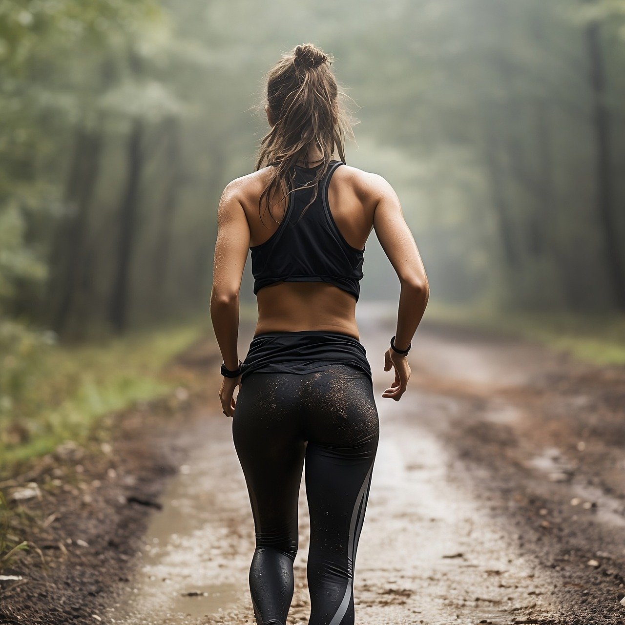 Woman trail running in sports wear